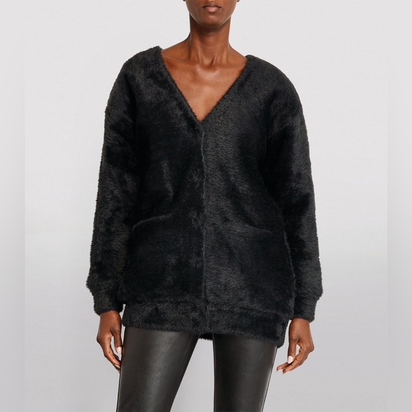 New ALEXANDER WANG V-Neck Faux Fur Cardigan w/Quilted Lining in Black Size L NWT - Picture 5 of 12